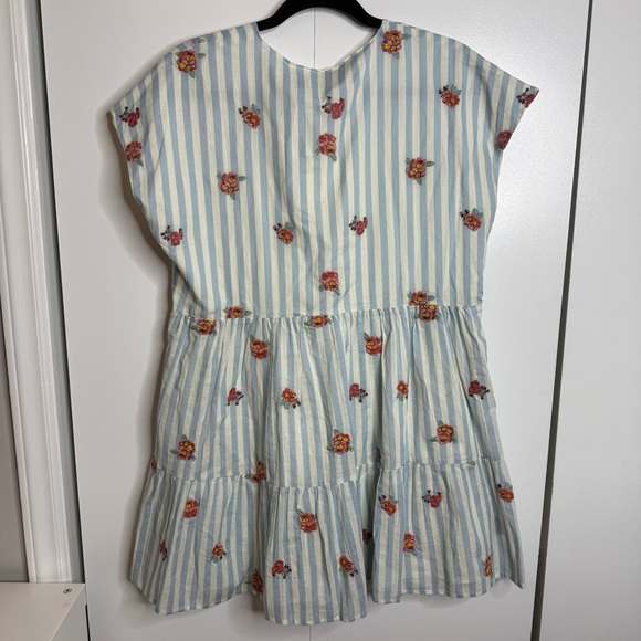 Sézane Saphir Mini Dress Floral Embroidery Blue White Striped US 6 NWT - Picture 7 of 14